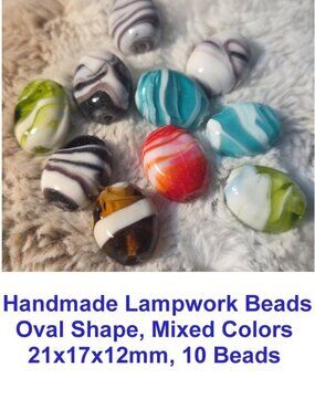 Handmade Lampwork Beads Oval Shape, Mixed Colors 21x17x12mm, 10 Beads